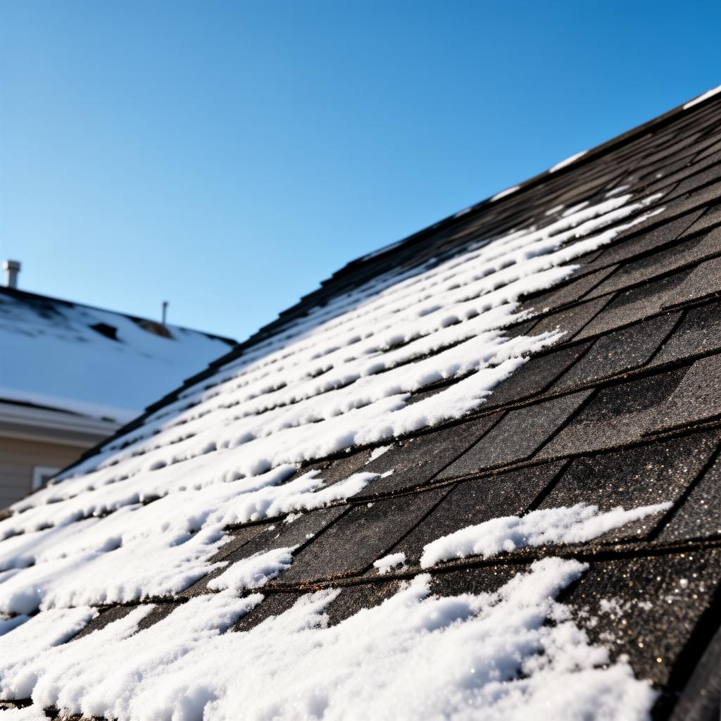 Snow-dusted slope roof against a clear Manitoba sky